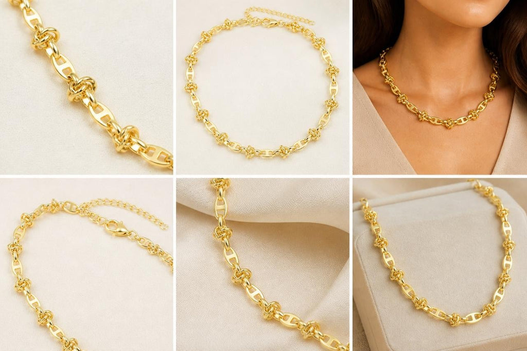 Floral Coffee Bean Link Necklace – Gold Plated — original product photo 4