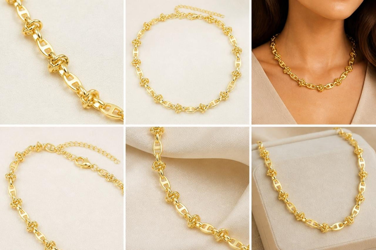 Floral Coffee Bean Link Necklace – Gold Plated — original product photo 4