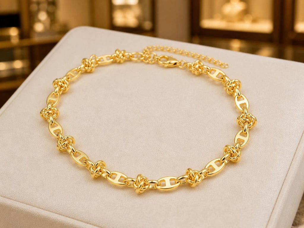 Floral Coffee Bean Link Necklace – Gold Plated — original product photo 6