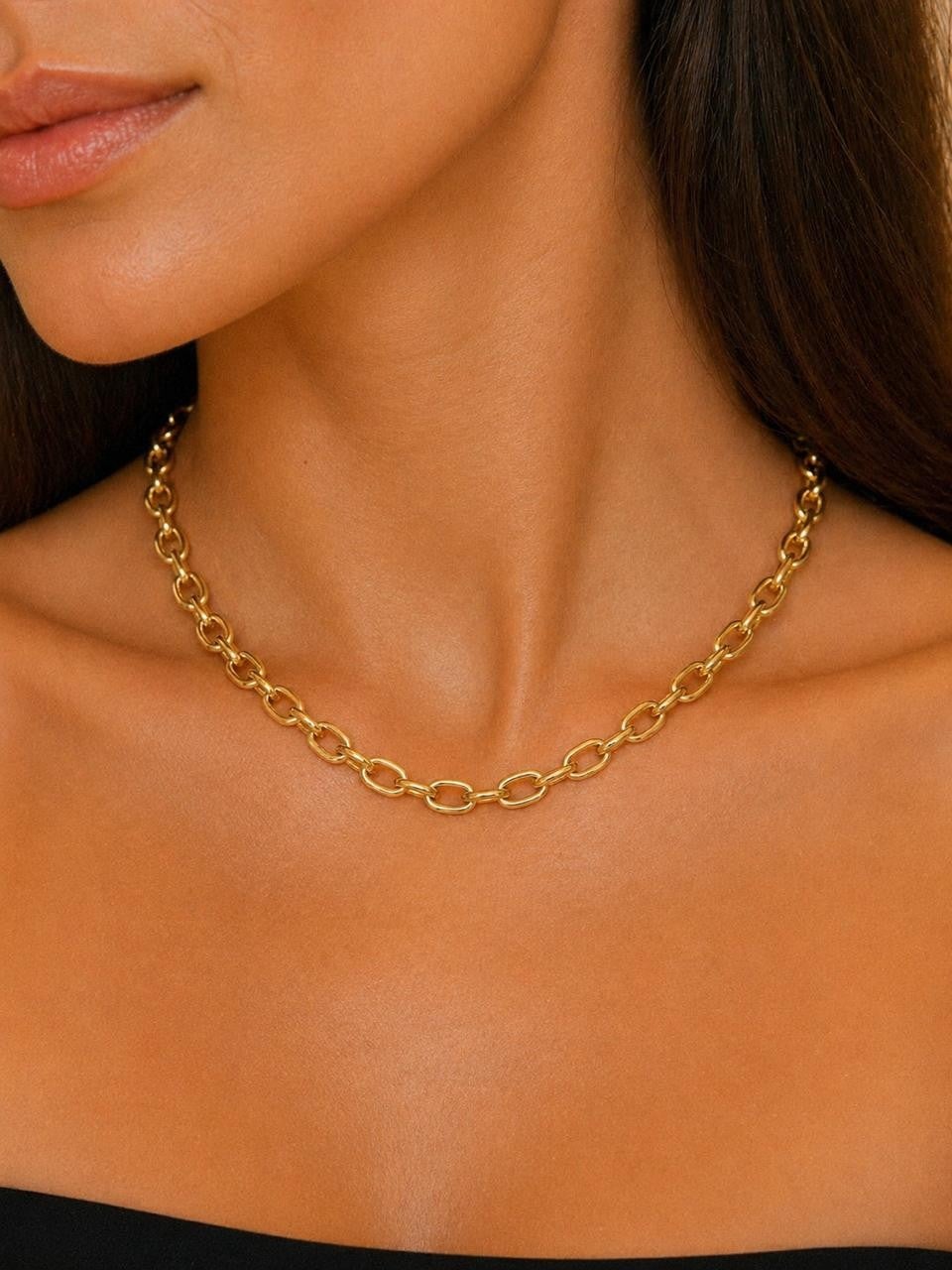 Dainty Oval Link Chain Necklace – Gold Plated — original product photo 3