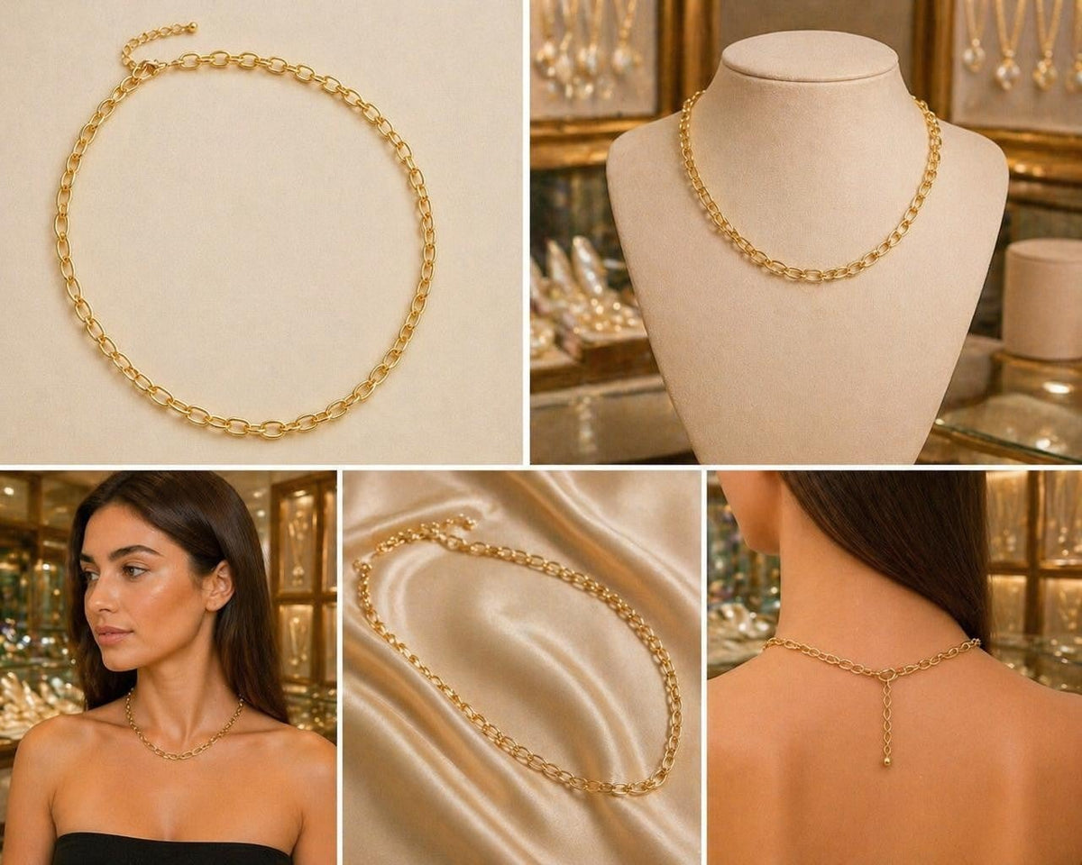 Paperclip & Bead Necklace – 45–50 cm – Gold Plated — original product photo 4