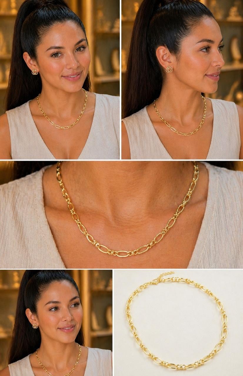 Textured Oval Link Chain Necklace – Gold Plated — original product photo 6