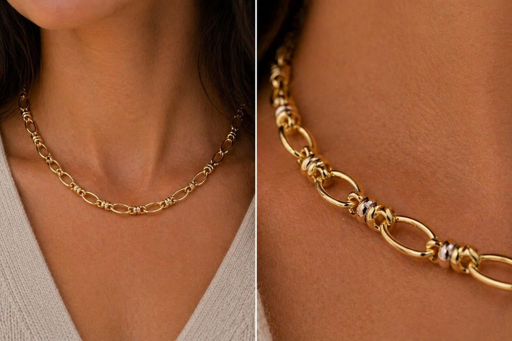 Beaded Paperclip Chain Necklace – Gold Plated — original product photo 1