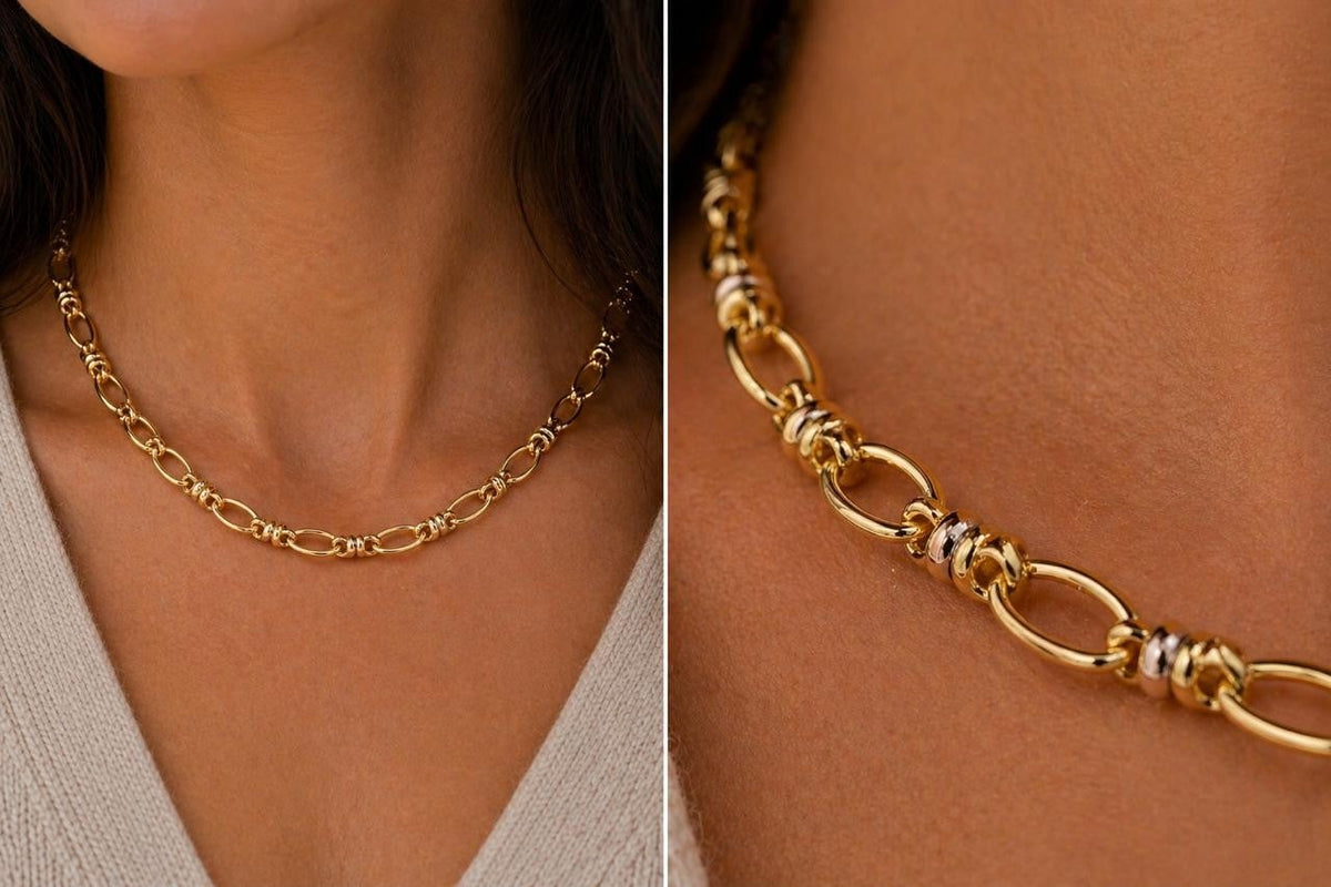 Beaded Paperclip Chain Necklace – Gold Plated — original product photo 1