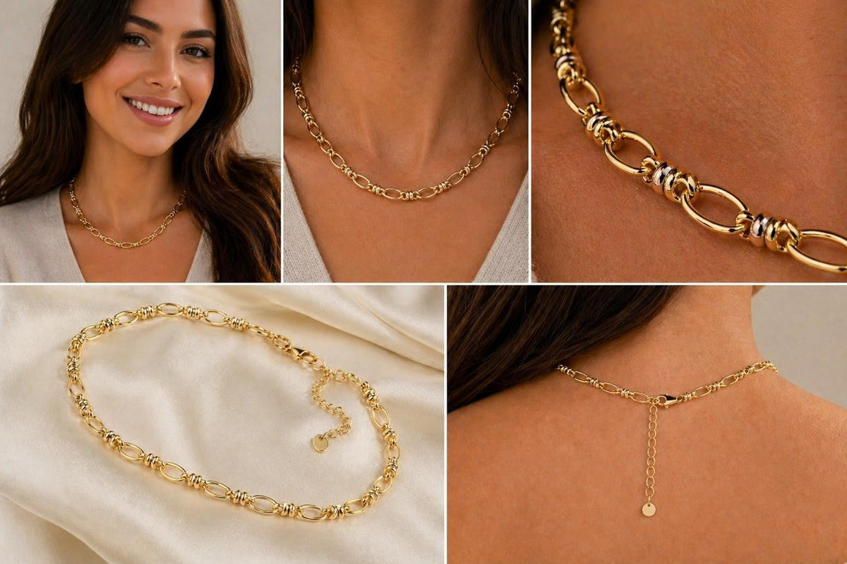 Beaded Paperclip Chain Necklace – Gold Plated — original product photo 4