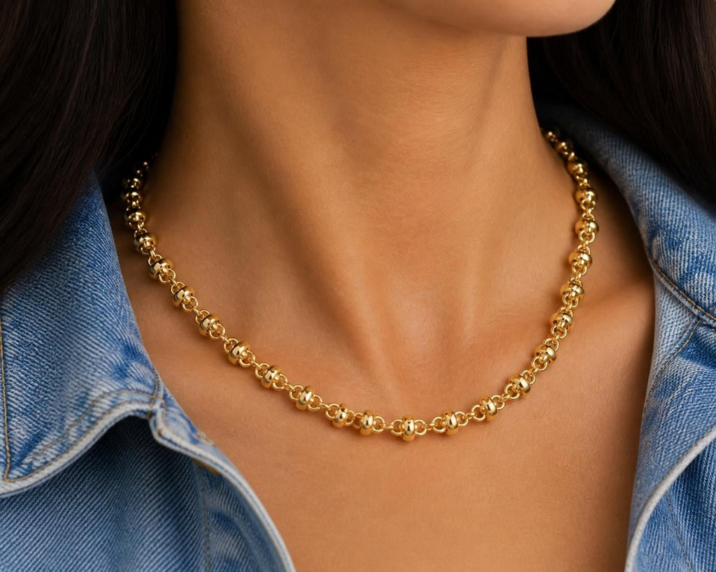 Polished Bead Link Chain Necklace – Gold Plated — original product photo 1