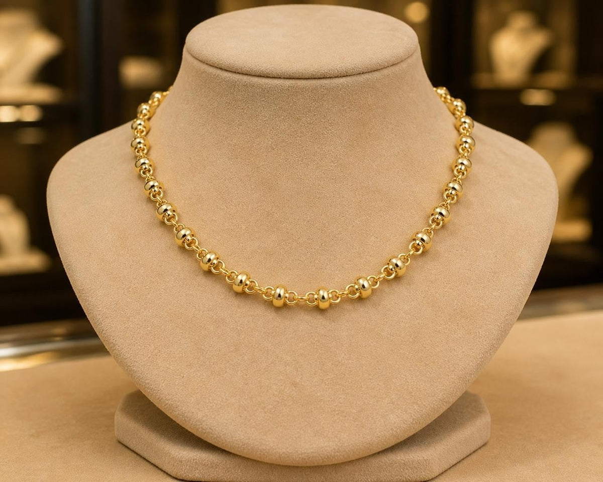 Polished Bead Link Chain Necklace – Gold Plated — original product photo 2