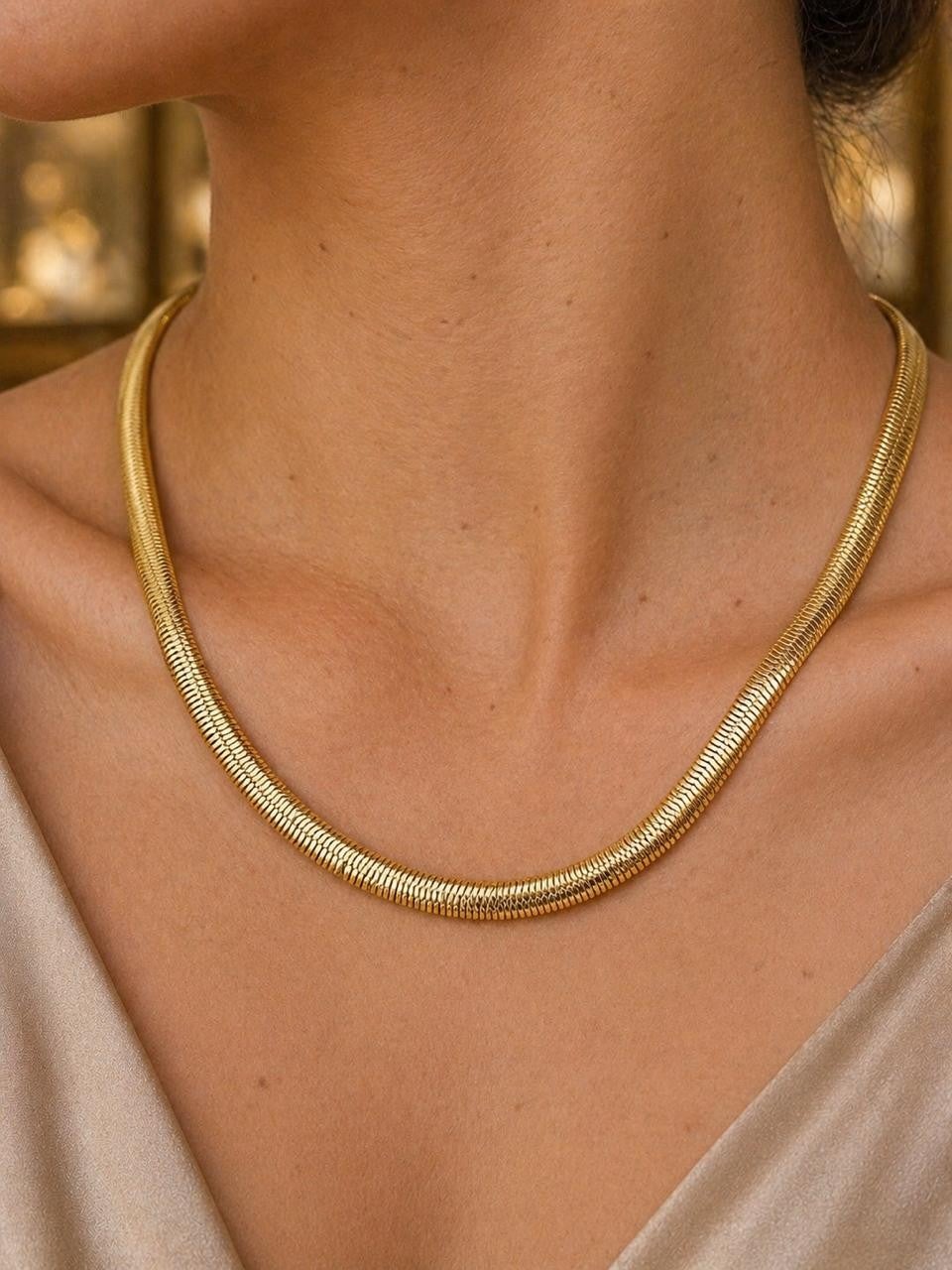 18-inch gold plated flat snake chain necklace — original product photo 1