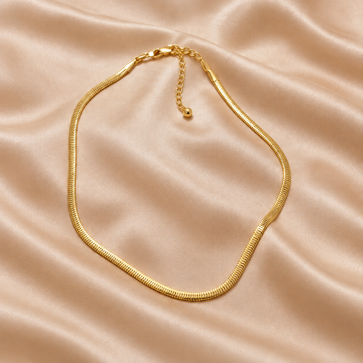Mirror Herringbone Chain Necklace — close-up of the chain and adjustable clasp