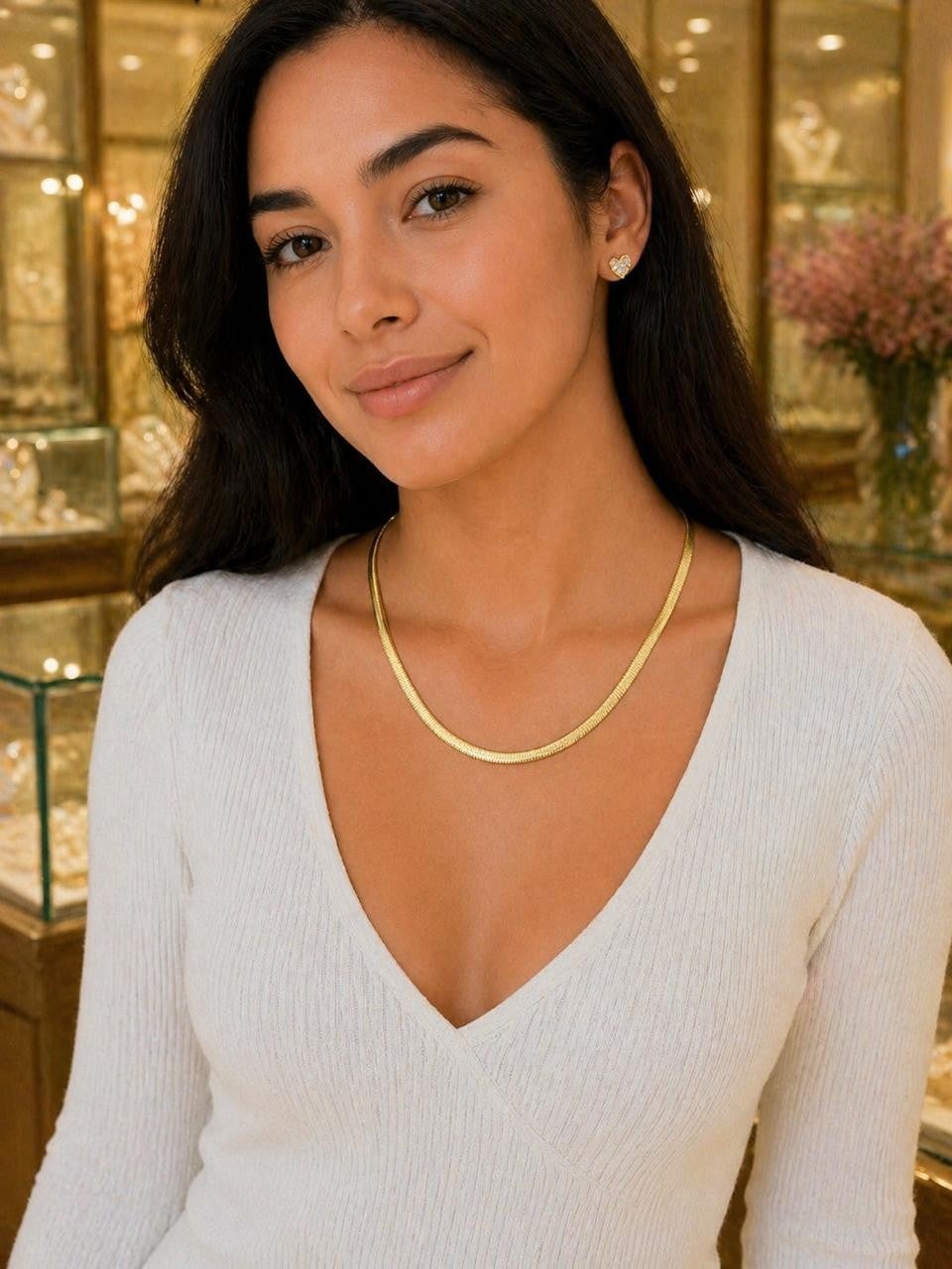 Mirror Herringbone Chain Necklace – Gold Plated — original product photo 2