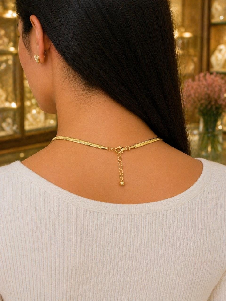 Mirror Herringbone Chain Necklace – Gold Plated — original product photo 4