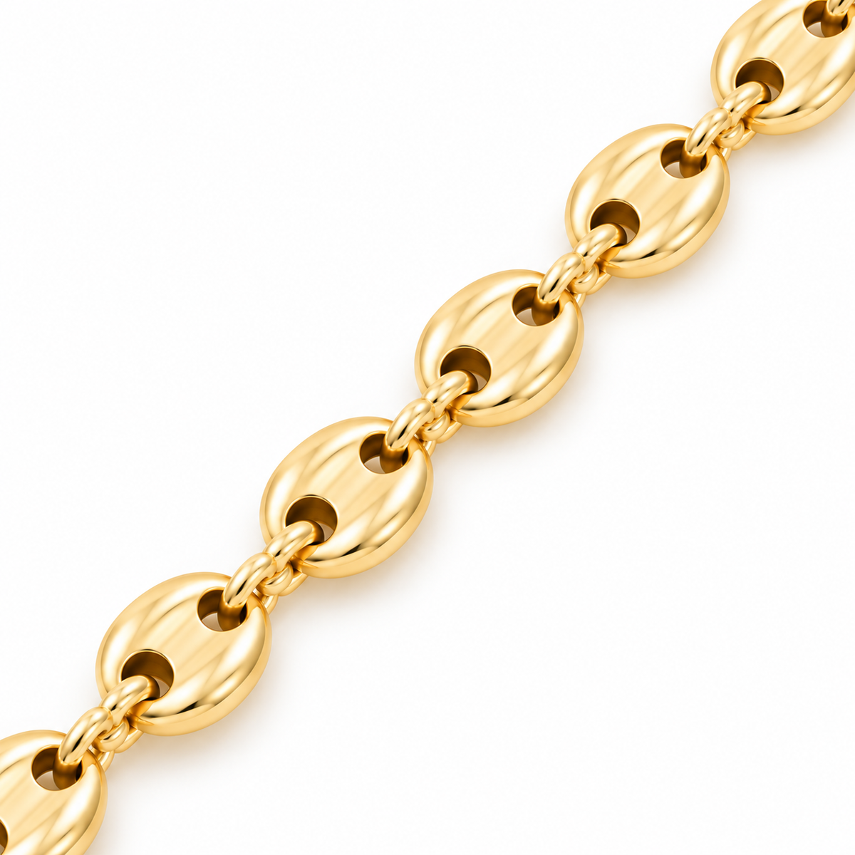 Coffee Bean Chain Necklace 18K Gold Filled – 23.6” — Close up · uniform white background