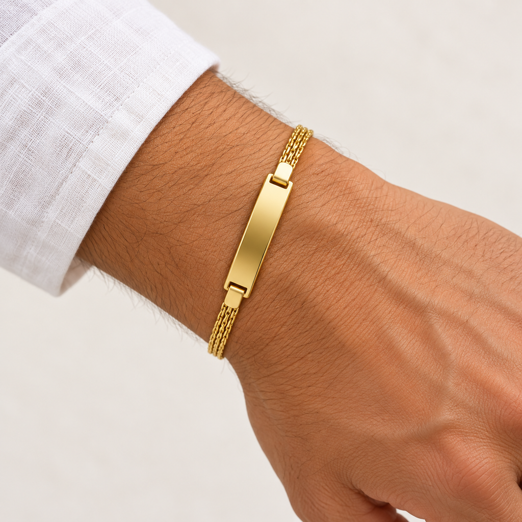 Identification Bracelet Slim Gold Filled 18K — Worn view