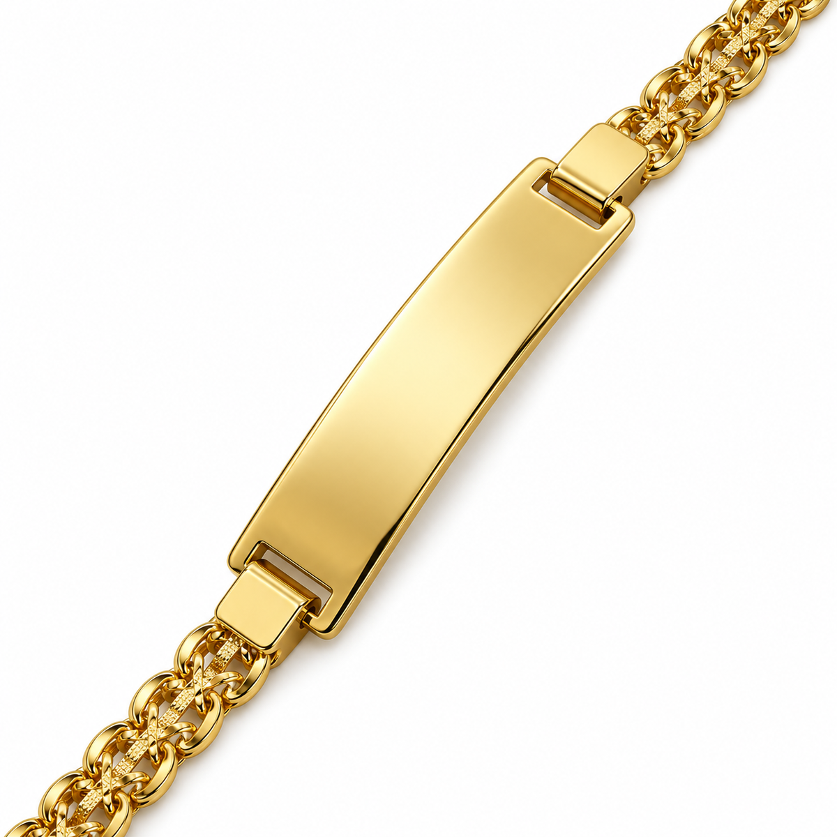 18K Gold Filled Chinese Weave ID Bracelet – 8 Inches — Close up