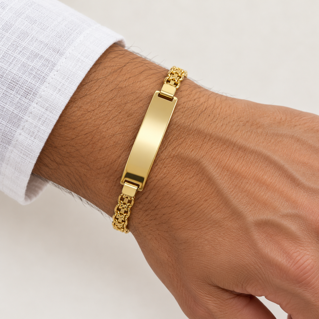 18K Gold Filled Chinese Weave ID Bracelet – 8 Inches — Worn view