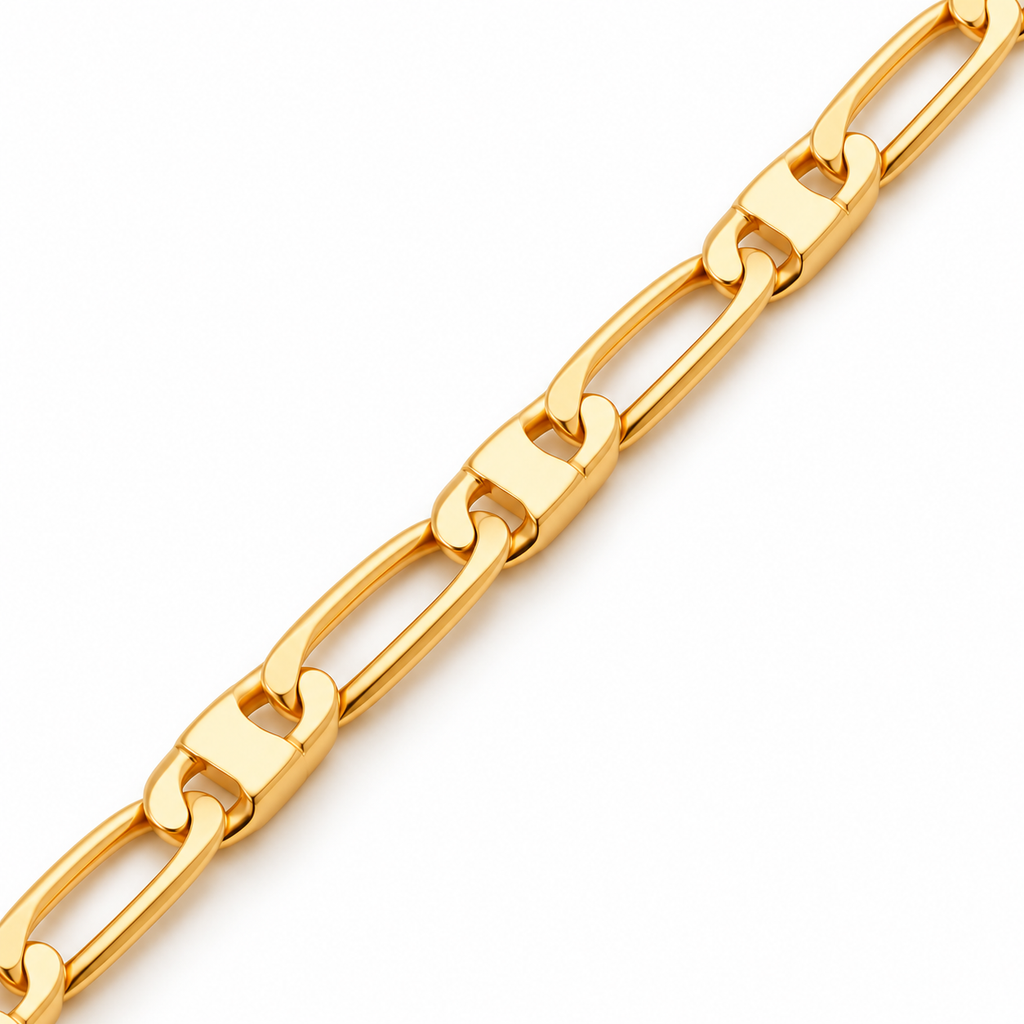 Figaro Chain Necklace 24" 18K Gold Filled — Close up · uniform white background