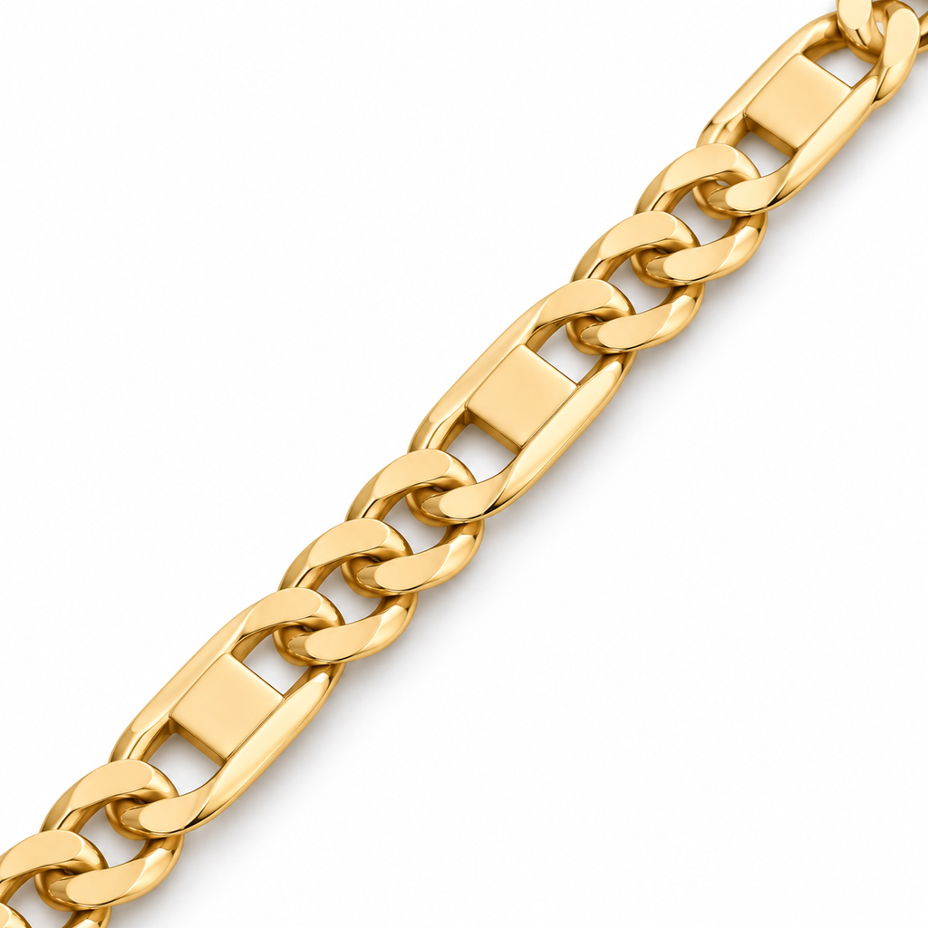 Figaro Link Chain 21.7 in 18K Gold Filled — Close up · uniform white background