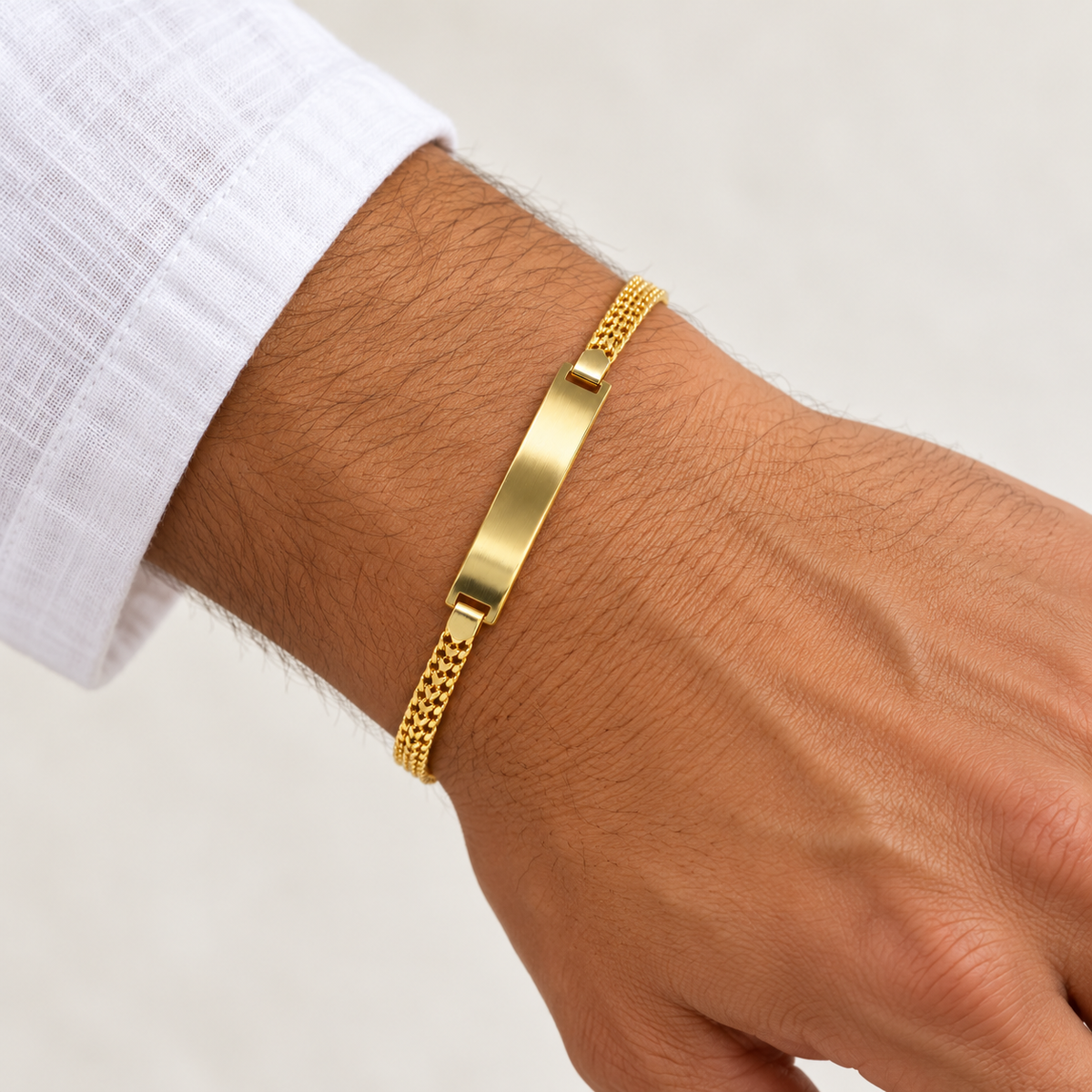18K Gold Filled Chinese Weave ID Bracelet – 8 Inches — Worn view