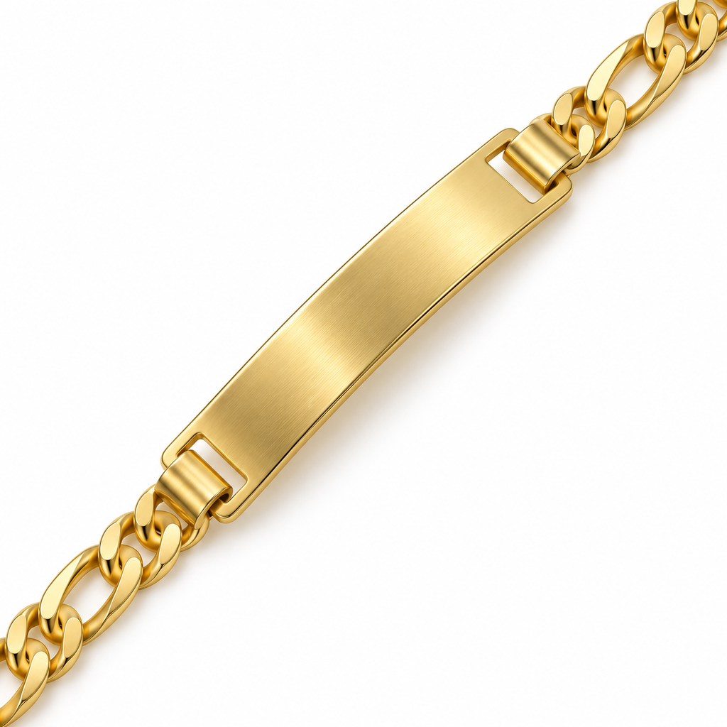 18K Gold Filled Figaro ID Bracelet – 8 Inches — Close up