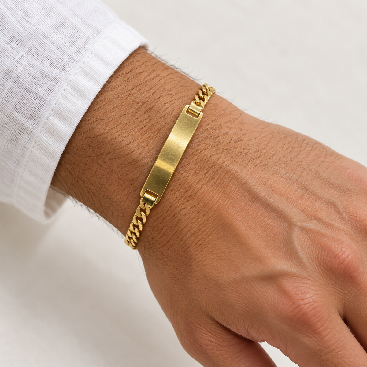 18K Gold Filled Figaro ID Bracelet – 8 Inches — Worn view