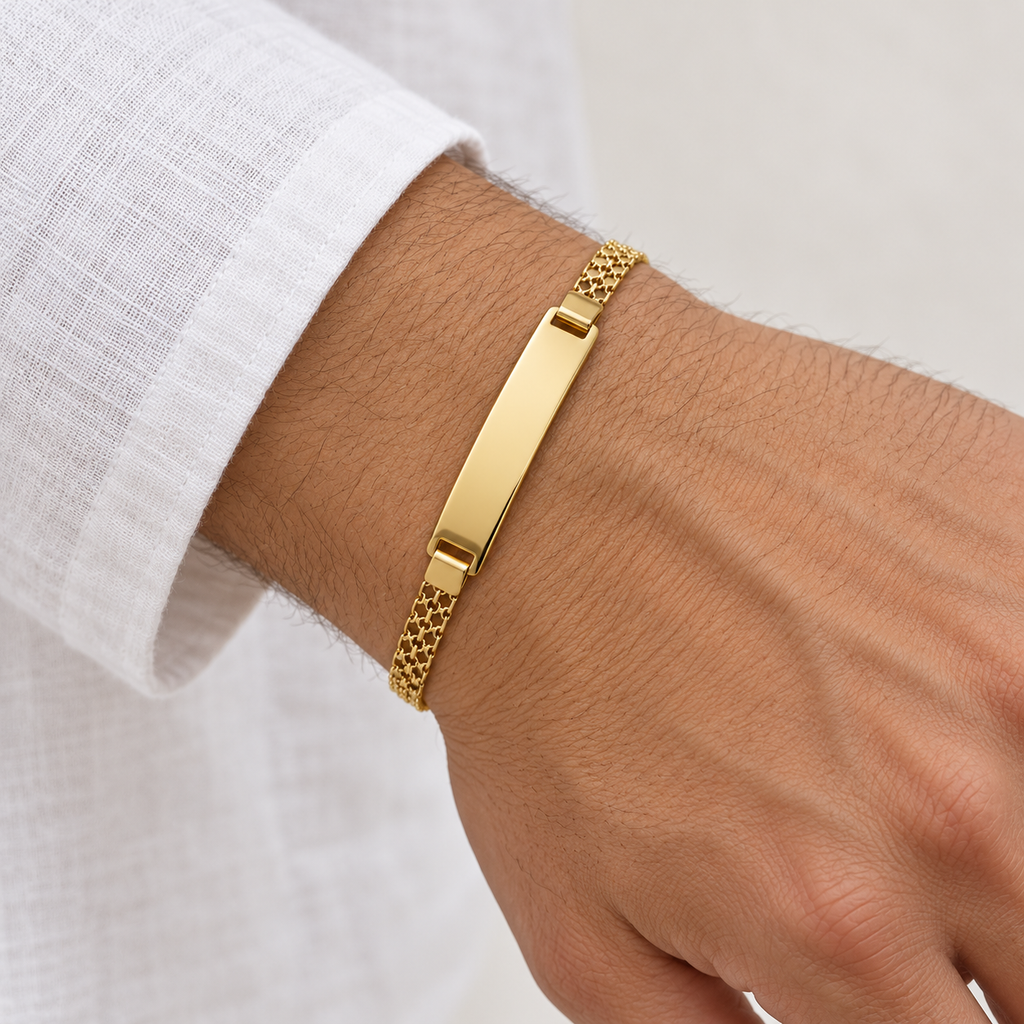 18K Gold Filled Slim ID Bracelet – 8 Inches — Worn view
