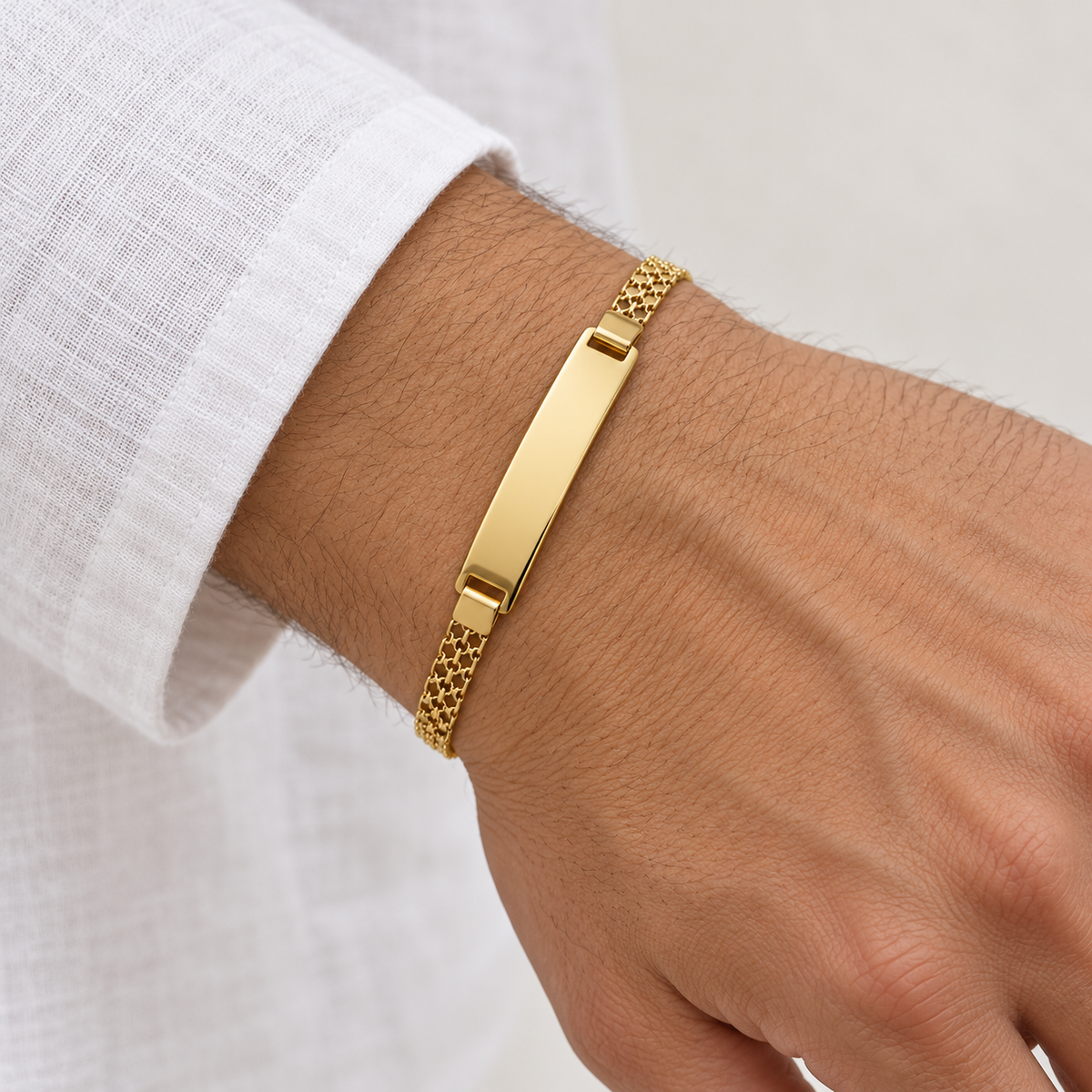18K Gold Filled Slim ID Bracelet – 8 Inches — Worn view