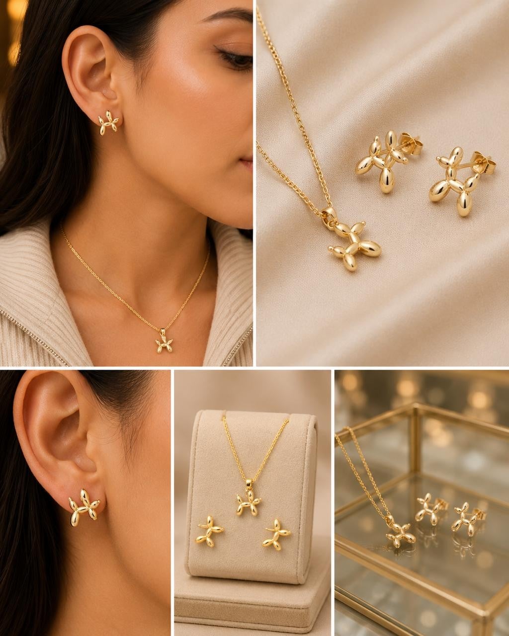 Balloon Dog Jewelry Set – Gold Plated — original product photo 2