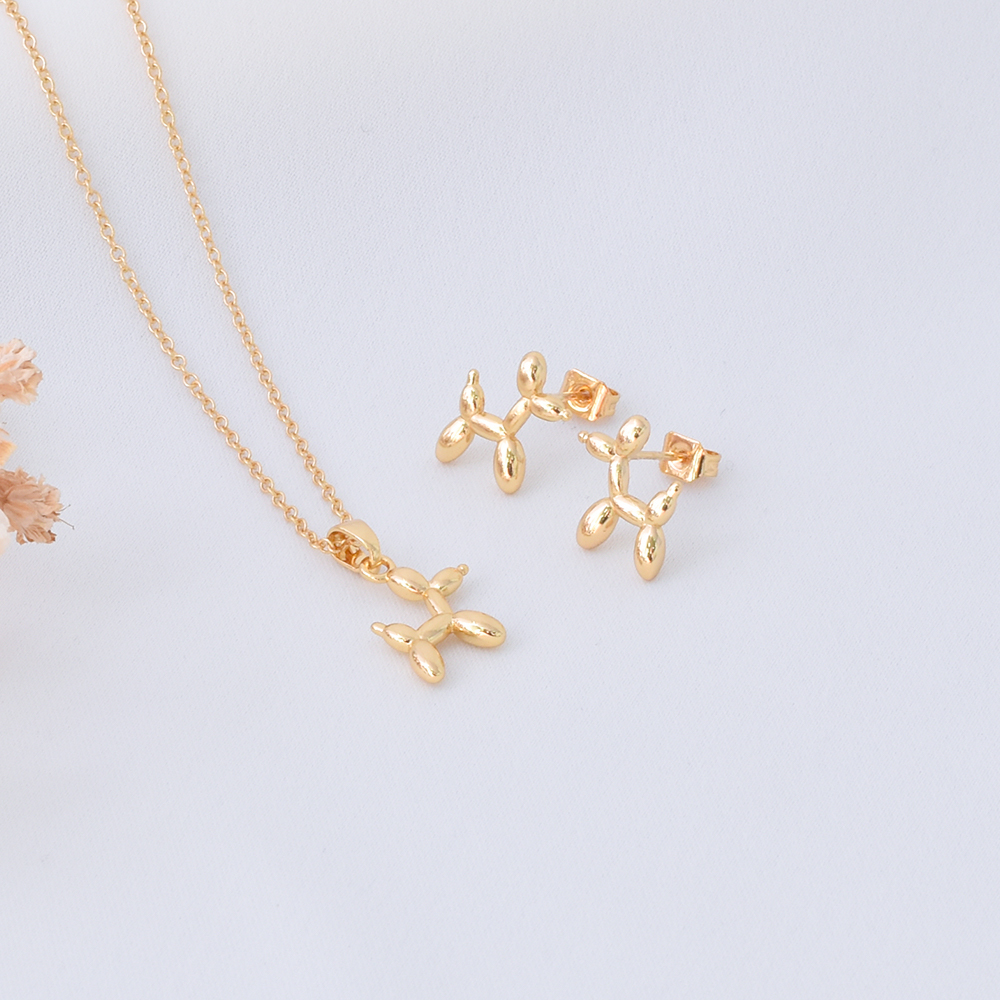 Balloon Dog Jewelry Set – Gold Plated — original product photo 4