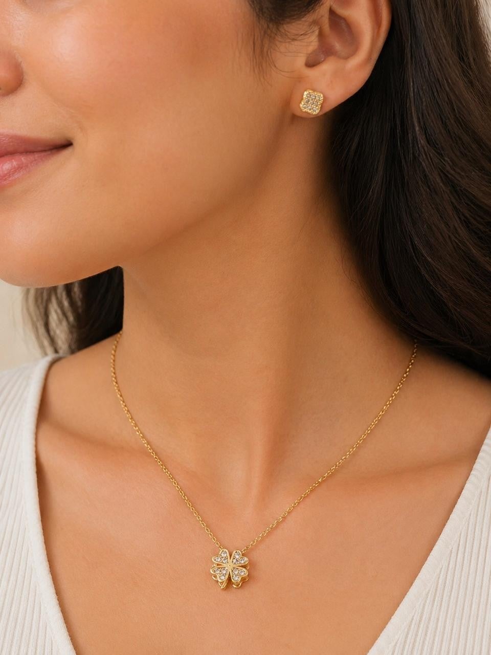 Cubic Zirconia Clover Jewelry Set – Gold Plated — original product photo 1