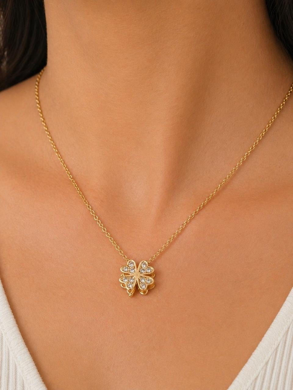 Cubic Zirconia Clover Jewelry Set – Gold Plated — original product photo 3