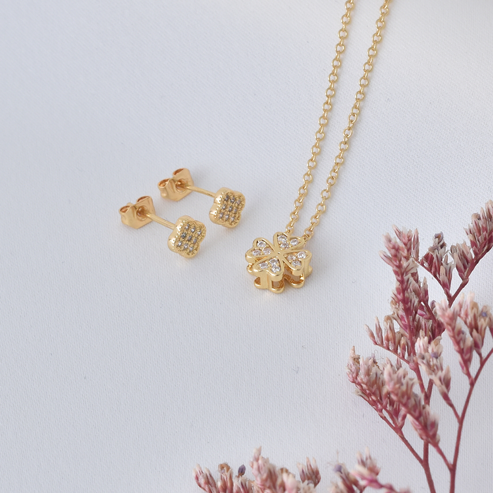 Cubic Zirconia Clover Jewelry Set – Gold Plated — original product photo 7