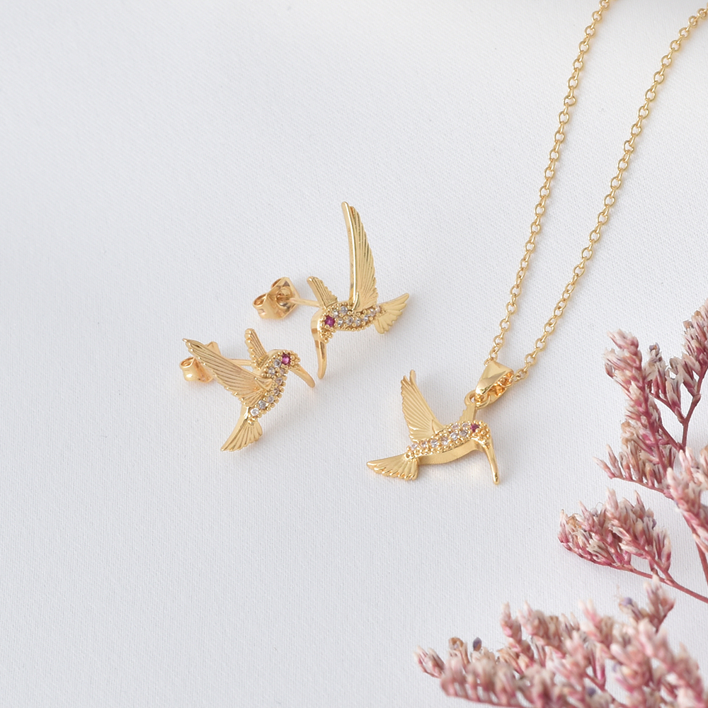 Hummingbird Sparkle Jewelry Set – Gold Plated — original product photo 4