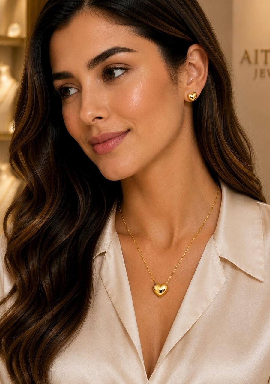 Classic Smooth Heart Jewelry Set – Gold Plated — original product photo 2