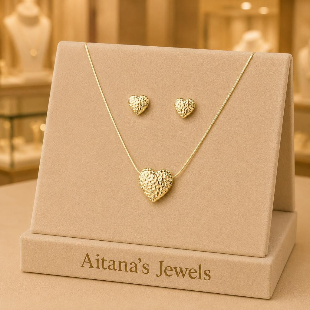 Textured Heart Shine Jewelry Set – Stainless Steel — original product photo 1