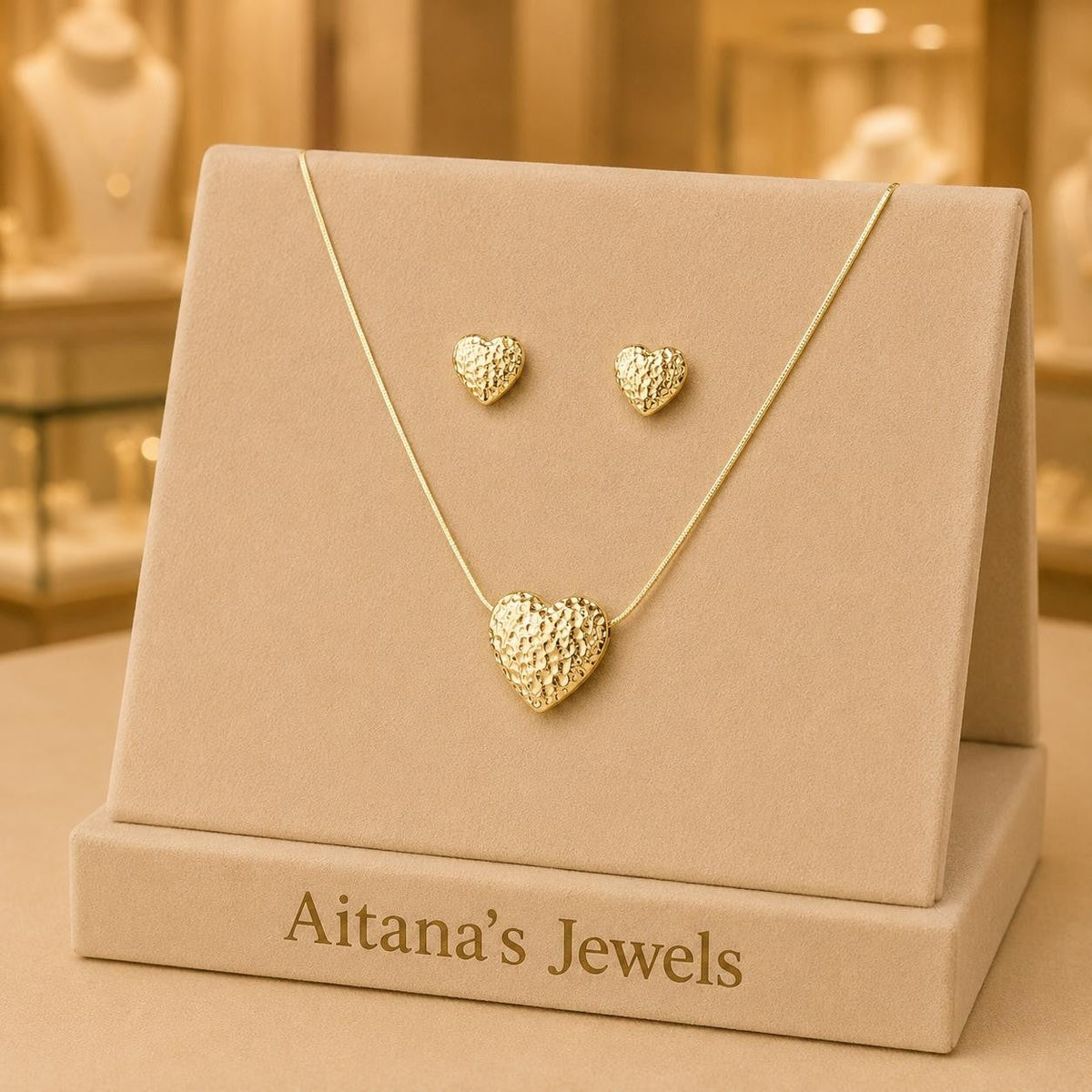 Textured Heart Shine Jewelry Set – Stainless Steel — original product photo 1