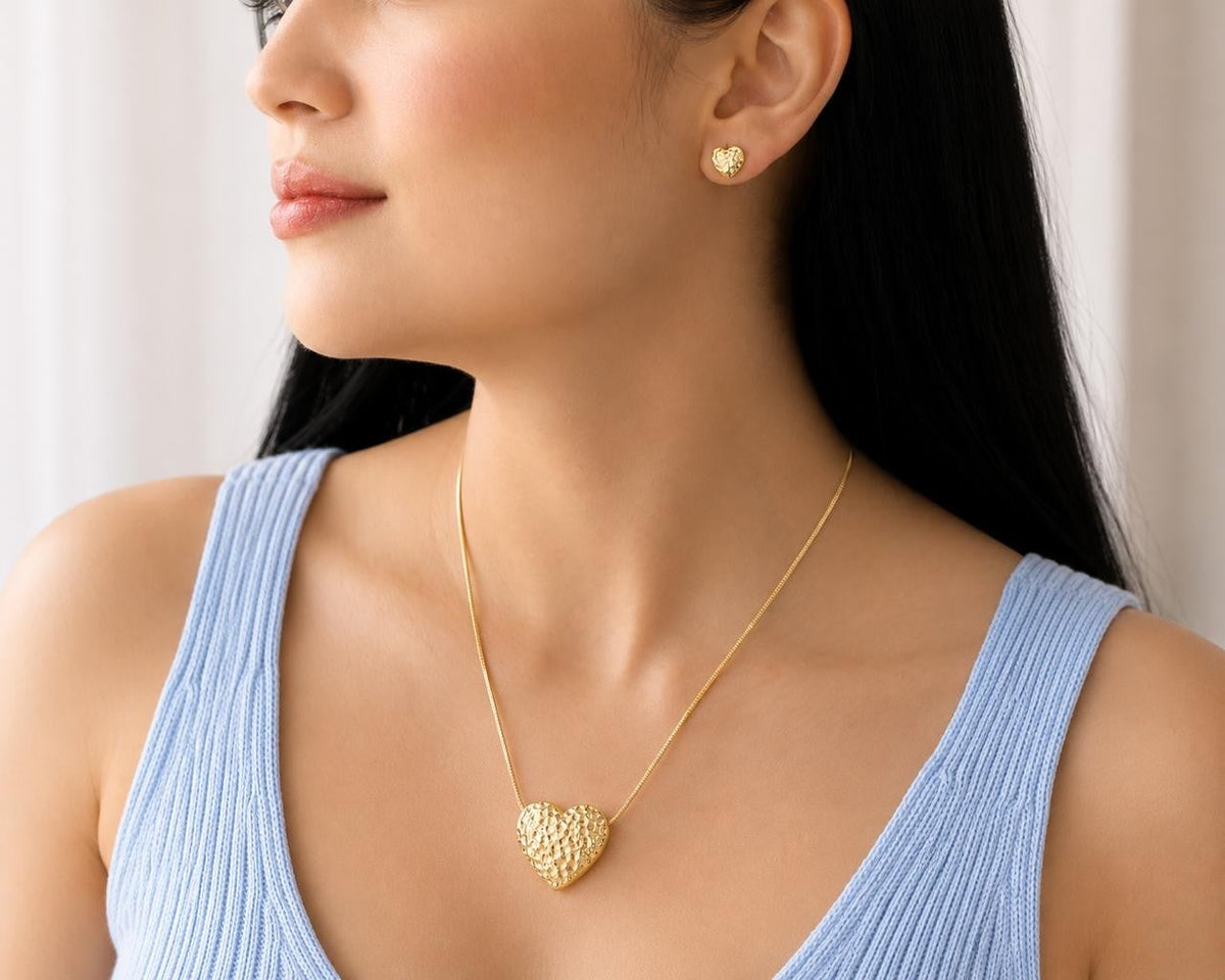 Textured Heart Shine Jewelry Set – Stainless Steel — original product photo 2