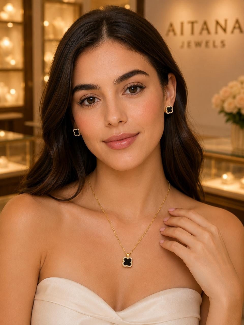Black Clover Crystal Jewelry Set – Gold Plated — original product photo 4