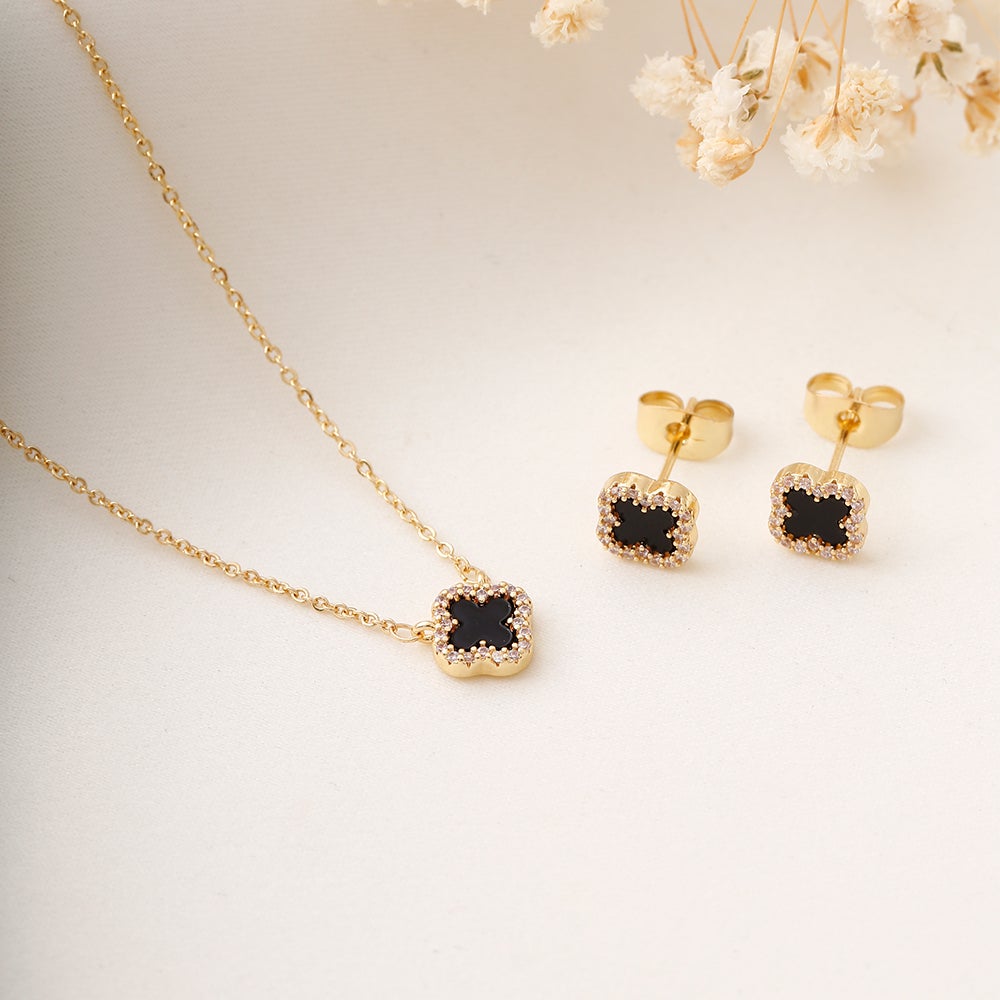 Black Clover Crystal Jewelry Set – Gold Plated — original product photo 5