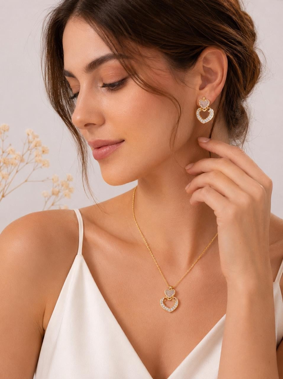 Double Heart Crystal Jewelry Set – Gold Plated — original product photo 2