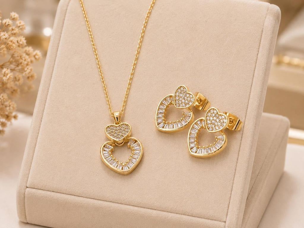 Double Heart Crystal Jewelry Set – Gold Plated — original product photo 3