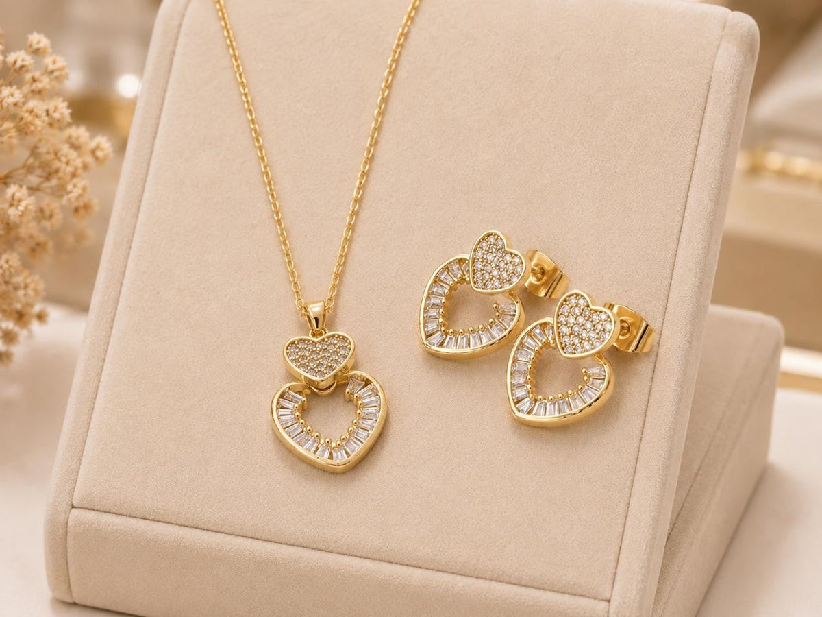 Double Heart Crystal Jewelry Set – Gold Plated — original product photo 3