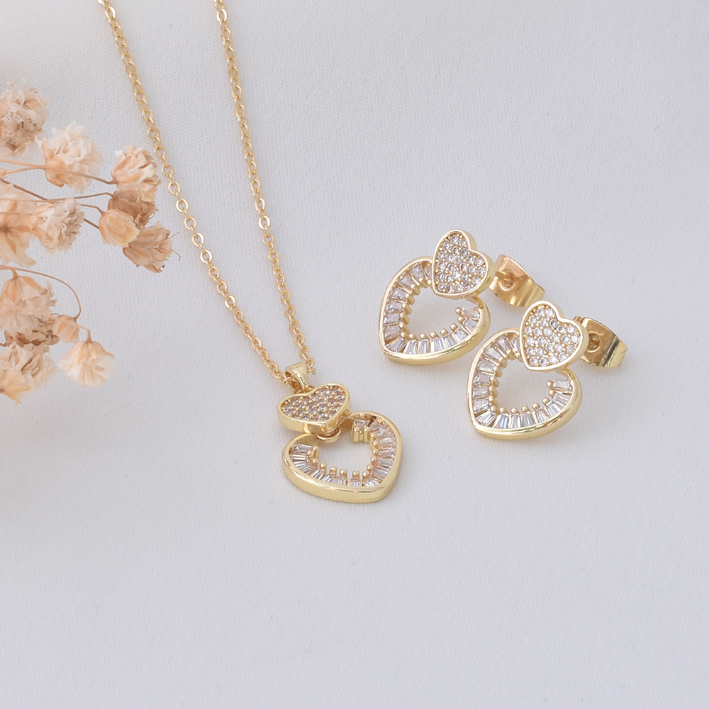 Double Heart Crystal Jewelry Set – Gold Plated — original product photo 4