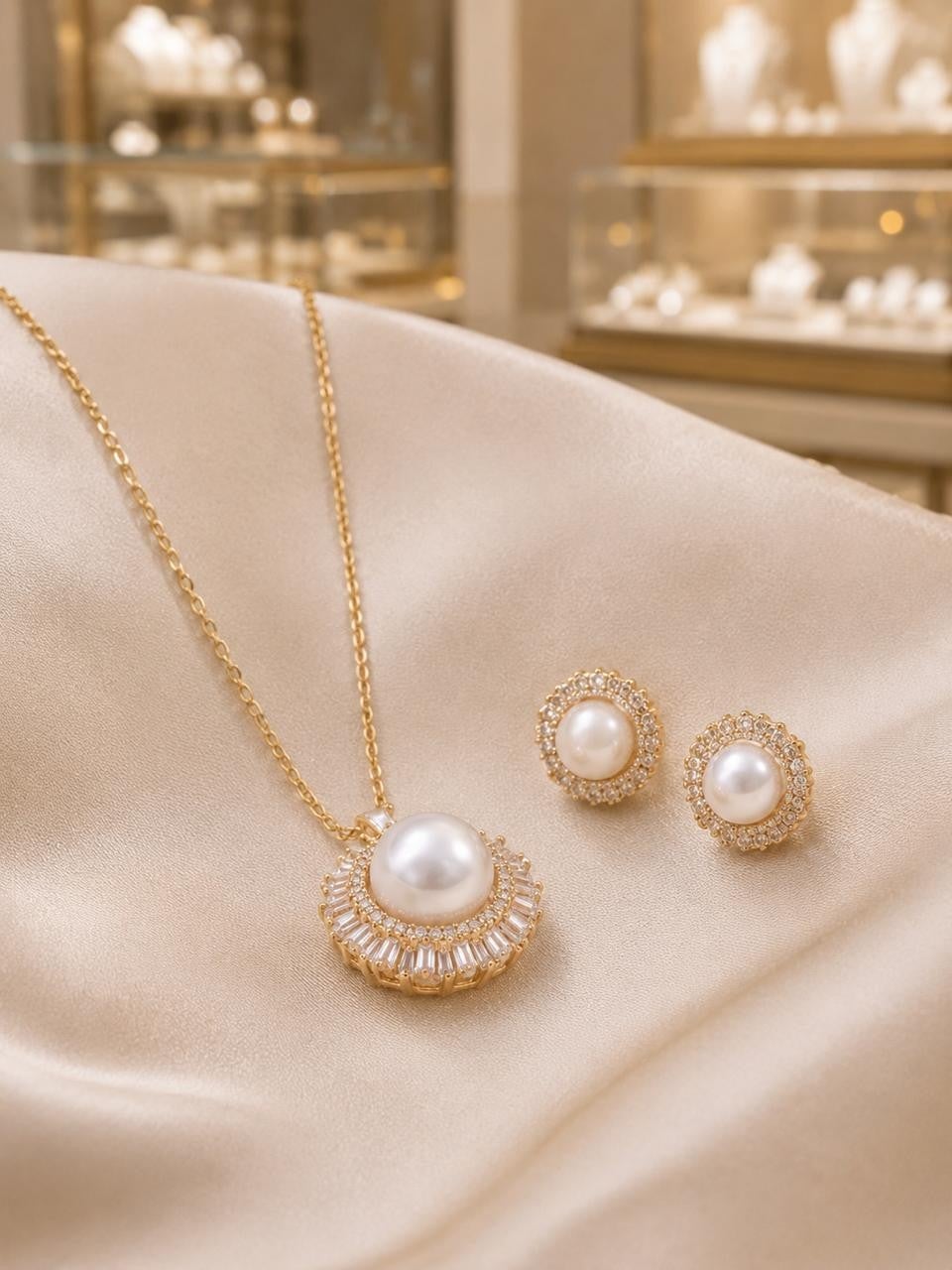 Pearl Sunburst Halo Jewelry Set – Gold Plated — original product photo 5