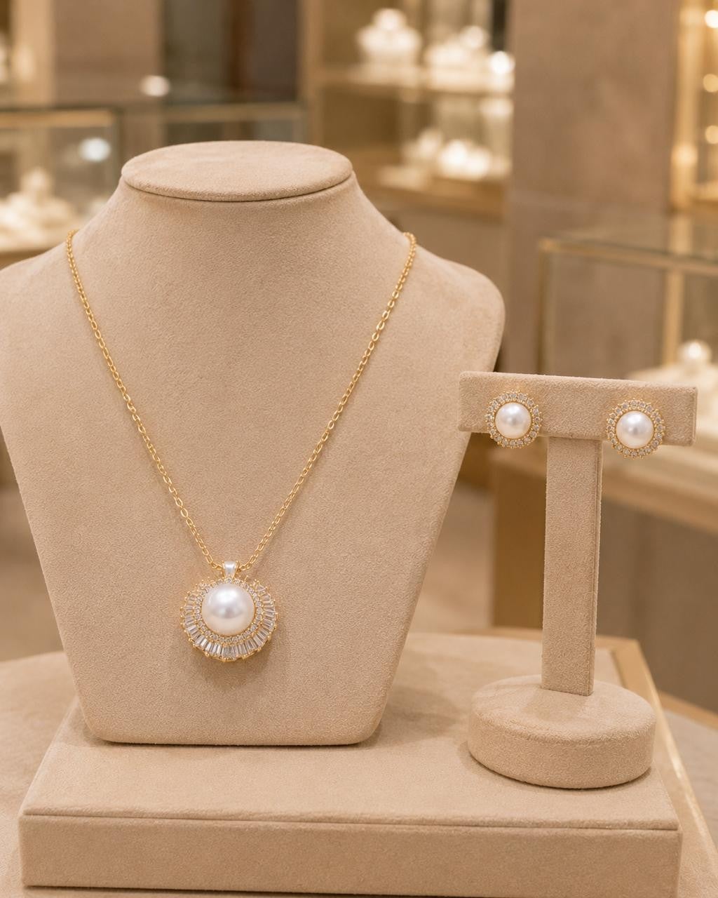 Pearl Sunburst Halo Jewelry Set – Gold Plated — original product photo 6