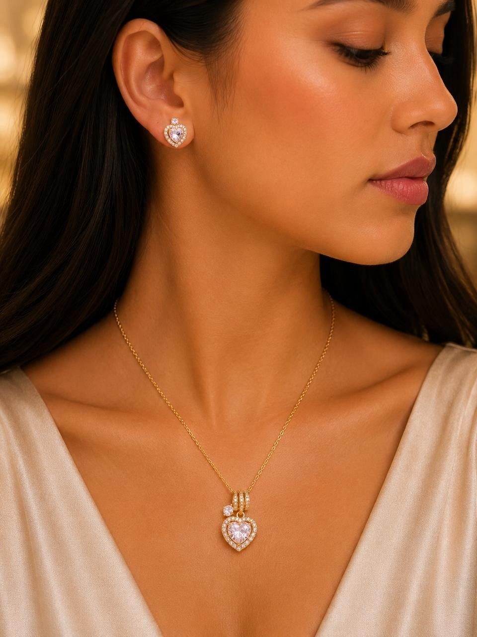 Radiant Heart Cubic Zirconia Jewelry Set – Gold Plated — original product photo 1