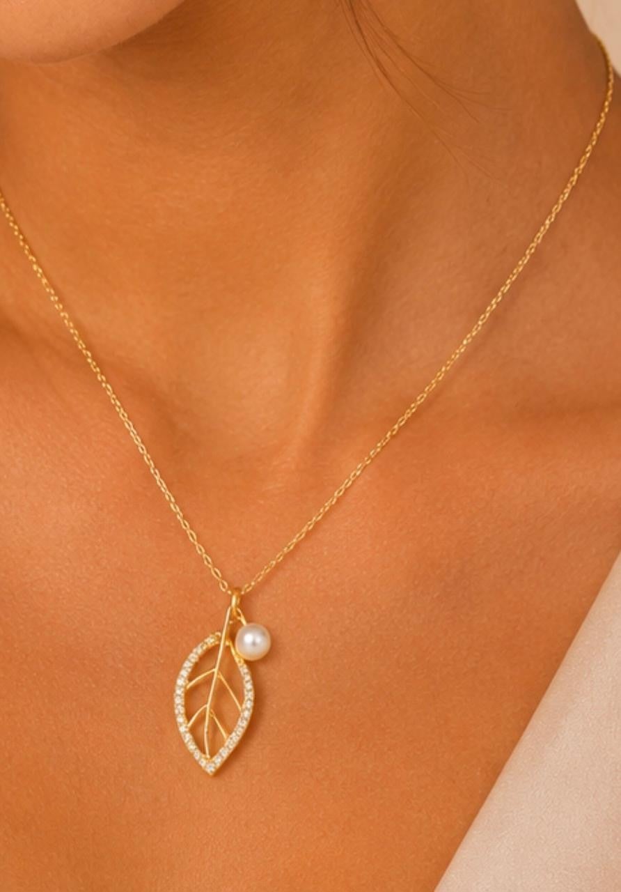 Crystal Leaf & Mother-of-Pearl Jewelry Set – Gold Plated — original product photo 4