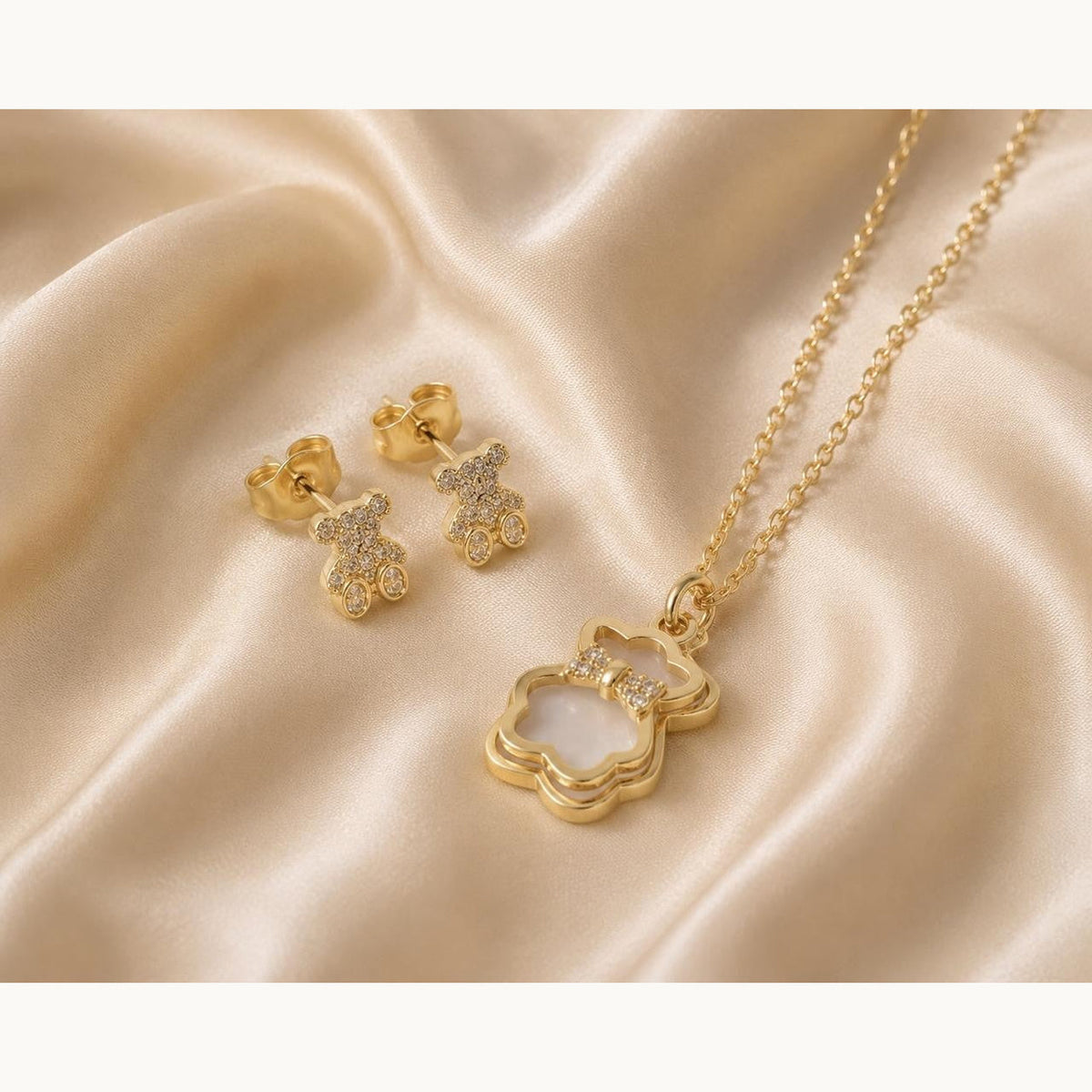 Mother-of-Pearl Teddy Bear Jewelry Set — original product photo 1