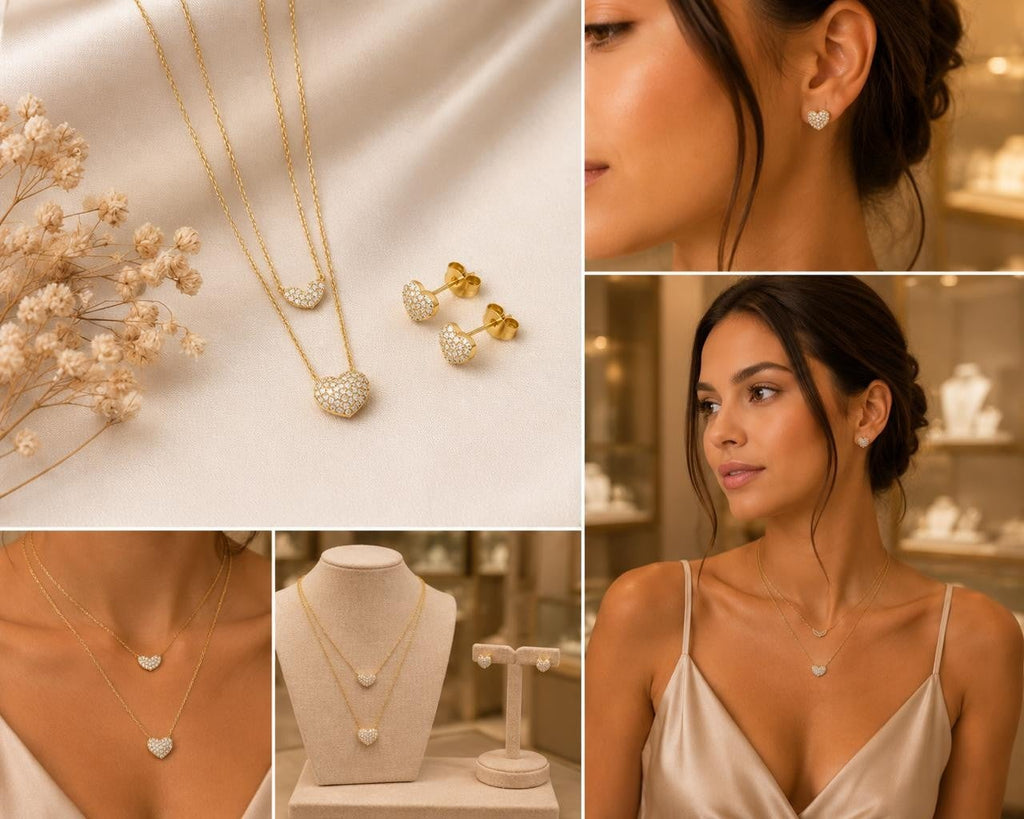 Layered Heart Spark Jewelry Set – Gold Plated — original product photo 2