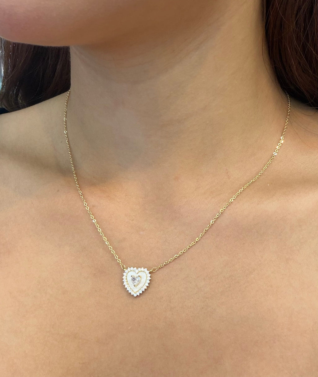 Mother-of-Pearl Heart Halo Jewelry Set – Gold Plated — original product photo 2