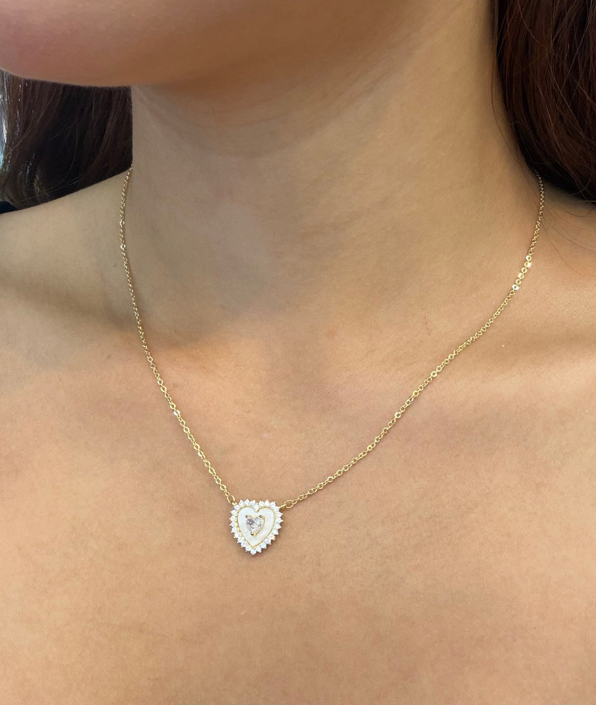 Mother-of-Pearl Heart Halo Jewelry Set – Gold Plated — original product photo 2